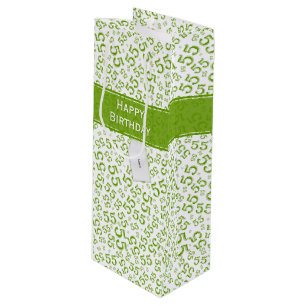 Sac Cadeau Pour Bouteille Joyeux anniversaire Age 55 Numéro Motif Vert/Blanc