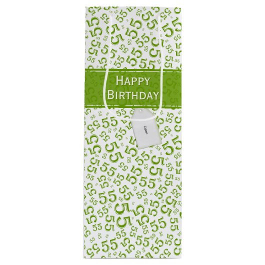 Sac Cadeau Pour Bouteille Joyeux anniversaire Age 55 Numéro Motif Vert/Blanc (Devant)