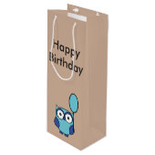 Sac Cadeau Pour Bouteille Joyeux Anniversaire Hibou bleu et Aqua (Devant Angle)