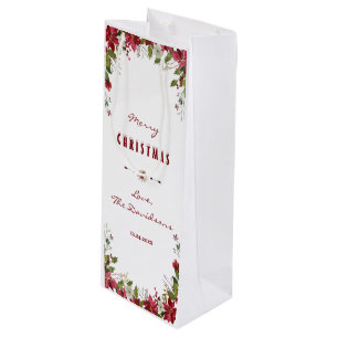 Sac Cadeau Pour Bouteille Joyeux cadre Red Poinsettia Noël