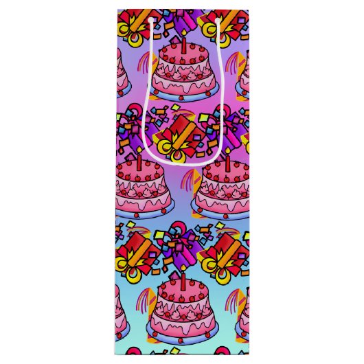 Sac Cadeau Pour Bouteille Joyeux gâteau d'anniversaire : fête du vin (Devant)