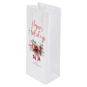 Sac Cadeau Pour Bouteille Joyeux Jours de Vacances Moderne Script Holly Bow  (Devant Angle)