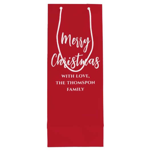 Sac Cadeau Pour Bouteille Joyeux Noël Calligraphie Script Simple Rouge (Dos)