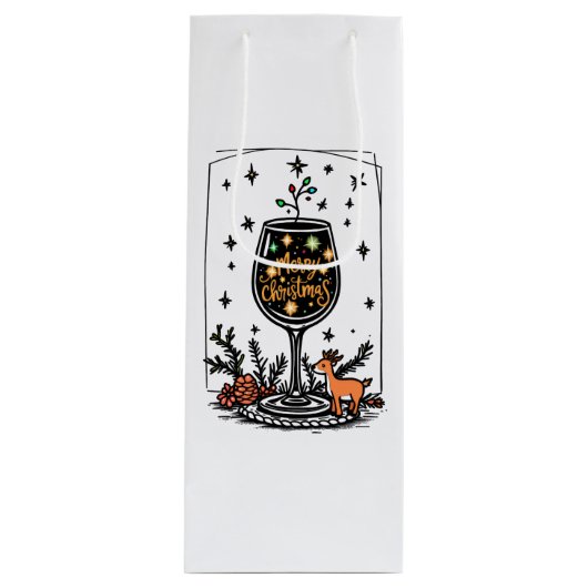 Sac Cadeau Pour Bouteille Joyeux Noël dans un verre de vin (Devant)