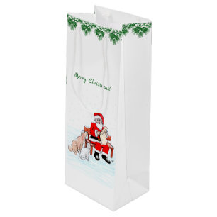 Sac Cadeau Pour Bouteille Joyeux Noël! Père Noël avec chat et chien