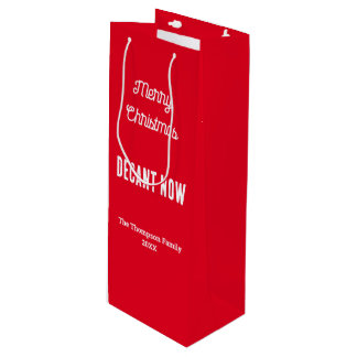 Sac Cadeau Pour Bouteille Joyeux Noël personnalisé Décantez maintenant Rouge