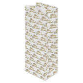 Sac Cadeau Pour Bouteille Joyeux Noël Script Elegant Blanc et Or (Dos Angle)