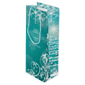 Sac Cadeau Pour Bouteille Joyeux Noël Snowflakes Arbre Fleurs & Étoiles (Devant Angle)