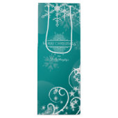 Sac Cadeau Pour Bouteille Joyeux Noël Snowflakes Arbre Fleurs & Étoiles (Devant)