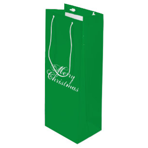 Sac Cadeau Pour Bouteille Joyeux Noël vert élégant script classique
