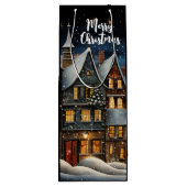 Sac Cadeau Pour Bouteille Joyeux Village d'hiver de Noël (Dos)
