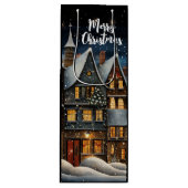 Sac Cadeau Pour Bouteille Joyeux Village d'hiver de Noël (Devant)