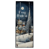 Sac Cadeau Pour Bouteille Joyeux Village d'hiver de Noël (Devant)