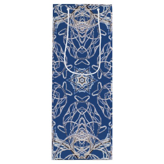 Sac Cadeau Pour Bouteille Kaleidoscope Bleu clair, Blanc, Étoile simple (Devant)