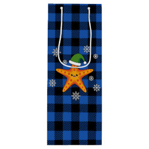 Sac Cadeau Pour Bouteille Kawaii Xmas Starfish sur Blue Buffalo Motif