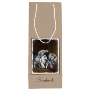 Sac Cadeau Pour Bouteille Keeshond Playtime Painting - Cute Original Dog Art