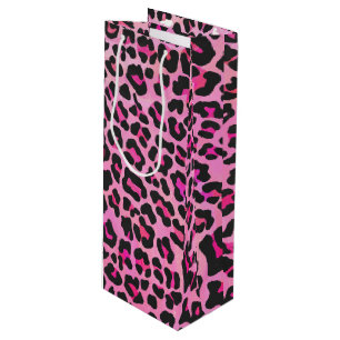 Sac Cadeau Pour Bouteille Léopard noir et rose chaud