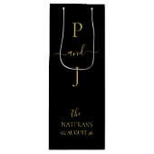 Sac Cadeau Pour Bouteille Les initiales du couple d'or Élégant Monogramme (Devant)