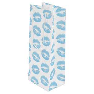 Sac Cadeau Pour Bouteille Lèvres Bleues, Motif De Lèvres, Bleu, Baiser