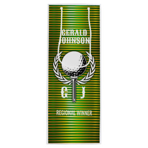 Sac Cadeau Pour Bouteille Lignes d'or métallique Golf Monogramme Design Peti