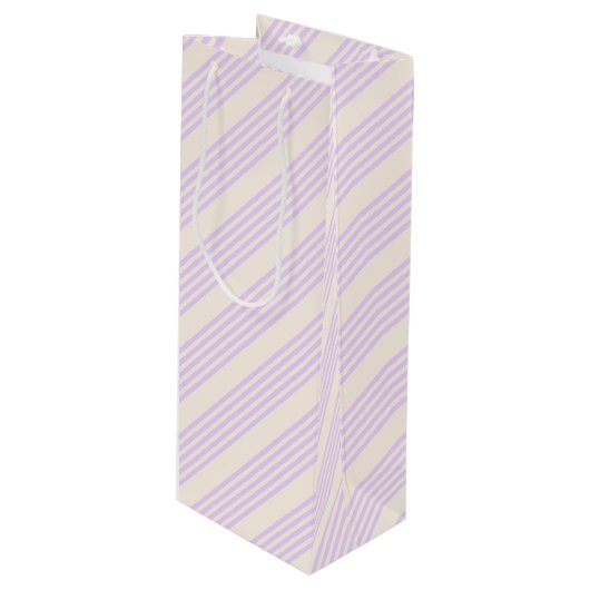 Sac Cadeau Pour Bouteille Lilac violet et beige cinq bandes motif (Devant Angle)