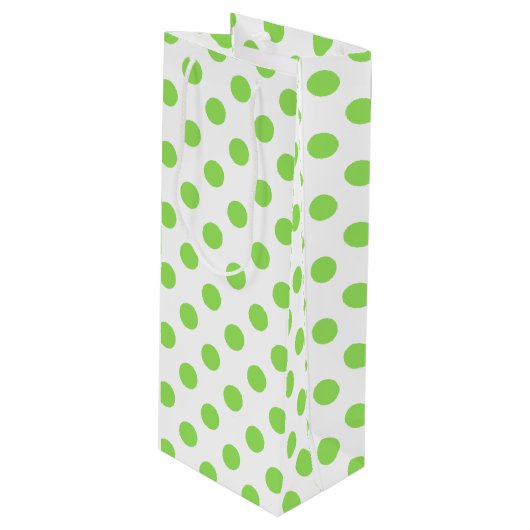 Sac Cadeau Pour Bouteille Lime et pois blancs (Devant Angle)
