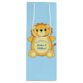Sac Cadeau Pour Bouteille Lion Baby shower bleu (Devant)