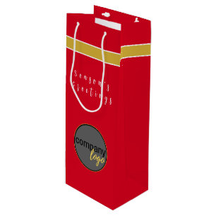 Sac Cadeau Pour Bouteille LOGO D'AFFAIRES BLANC ROUGE Joyeuses Fêtes