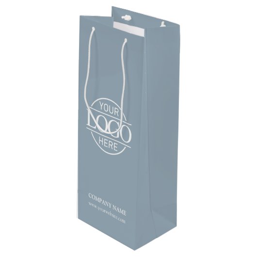 Sac Cadeau Pour Bouteille Logo d'entreprise simple et Dusty Blue (Devant Angle)