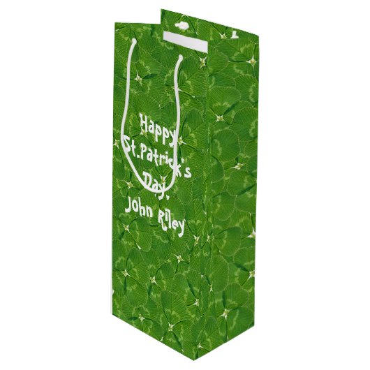Sac Cadeau Pour Bouteille Lucky Shamrock irlandais (Devant Angle)