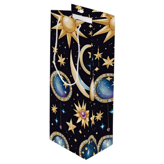 Sac Cadeau Pour Bouteille Lune Et Étoiles Céleste (Devant Angle)
