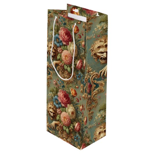 Sac Cadeau Pour Bouteille Luxe - Design floral gothique (Devant Angle)