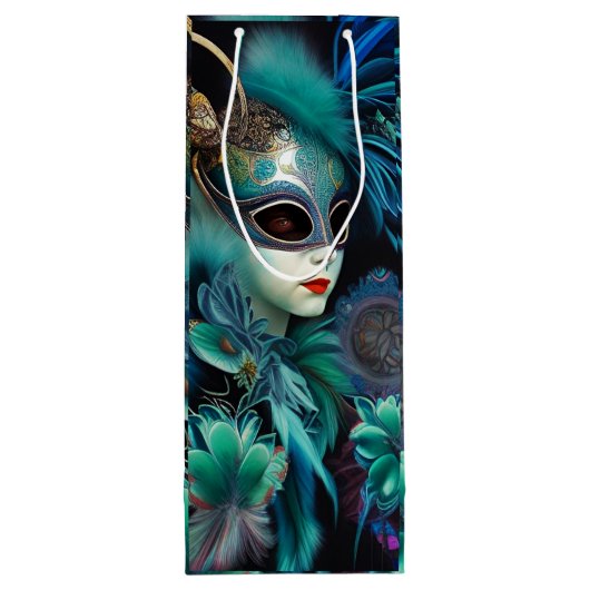 Sac Cadeau Pour Bouteille Madame Masquerade Turquoise (Dos)