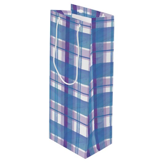 Sac Cadeau Pour Bouteille Madras Plaid Blue et Purple (Devant Angle)