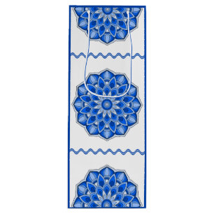 Sac Cadeau Pour Bouteille Mandala en bleu