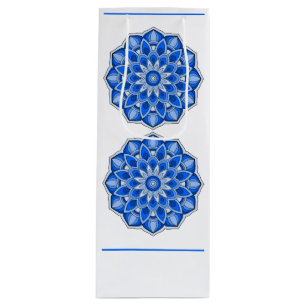 Sac Cadeau Pour Bouteille Mandala en bleu