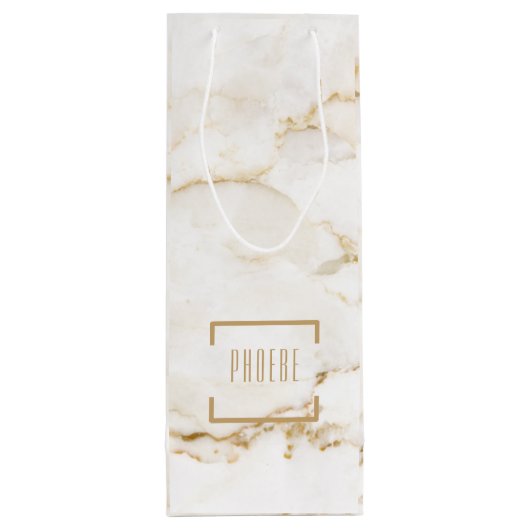 Sac Cadeau Pour Bouteille Marbre à effet doré avec nom personnalisé (Dos)