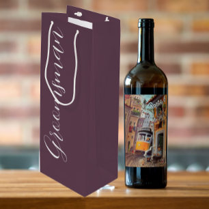 Sac Cadeau Pour Bouteille Mariage de script stylisé d'aubergine Groomsman
