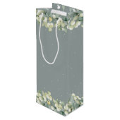 Sac Cadeau Pour Bouteille Mariage d'hiver Seafoam Green Snowberry+Eucalyptus (Dos Angle)