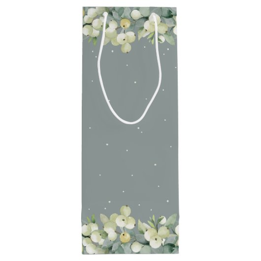 Sac Cadeau Pour Bouteille Mariage d'hiver Seafoam Green Snowberry+Eucalyptus (Dos)