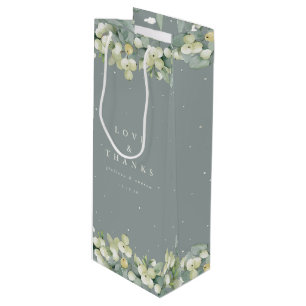 Sac Cadeau Pour Bouteille Mariage d'hiver Seafoam Green Snowberry+Eucalyptus
