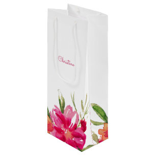 Sac Cadeau Pour Bouteille Mariage floral Fuchsia vert