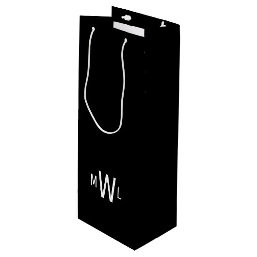 Sac Cadeau Pour Bouteille Mariage Monogramme moderne noir et blanc (Devant Angle)