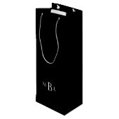 Sac Cadeau Pour Bouteille Mariage Monogramme noir et blanc (Dos Angle)