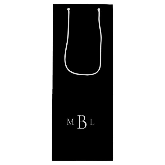 Sac Cadeau Pour Bouteille Mariage Monogramme noir et blanc (Devant)