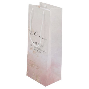 Sac Cadeau Pour Bouteille Mariage Ombre Blush Pink Frosted Félicitations