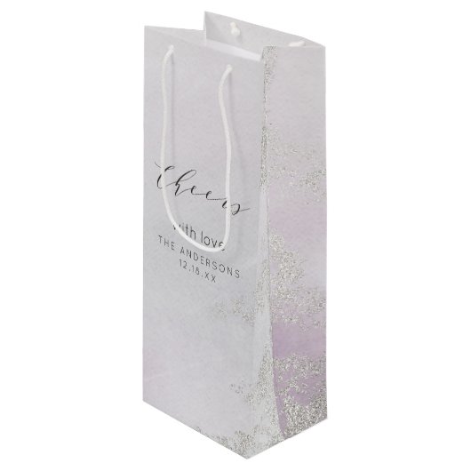Sac Cadeau Pour Bouteille Mariage Ombre Lavender Purple Silver Foil (Devant Angle)