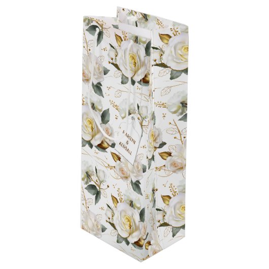 Sac Cadeau Pour Bouteille Mariage Or Rose Blanc (Devant Angle)