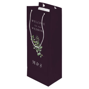 Sac Cadeau Pour Bouteille Mariage Rich Wine Monogram Eucalyptus
