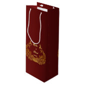 Sac Cadeau Pour Bouteille Mariage Royal Burgundy Gold Peacock (Devant Angle)